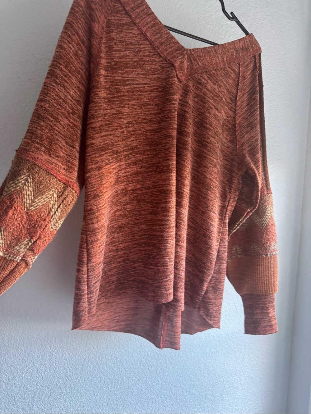 Cato Rust Knit Sweater with Patterned Sleeves